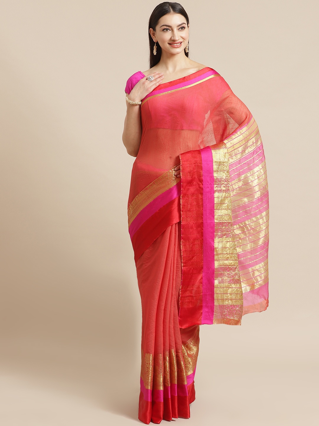 

Mitera Red Solid Saree