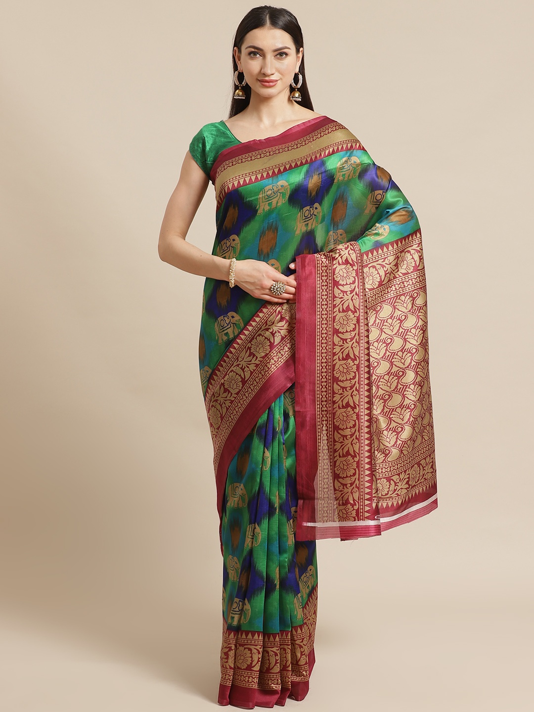 

KALINI Green & Maroon Printed Saree