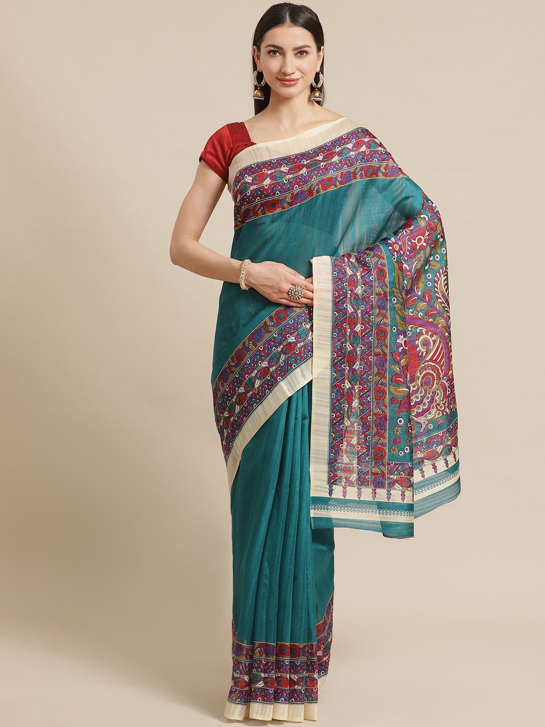 

KALINI Green Self-Striped Saree