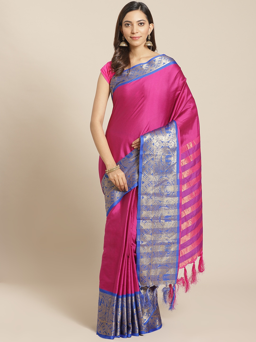 

Mitera Pink Solid Banarasi Saree