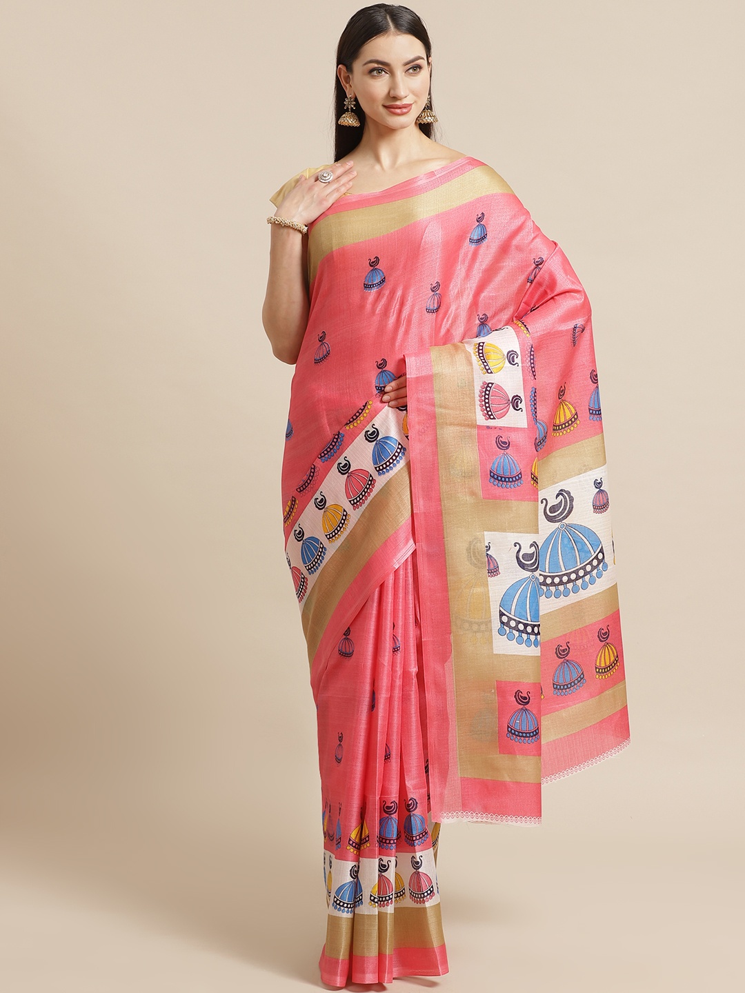 

KALINI Coral & Blue Printed Saree
