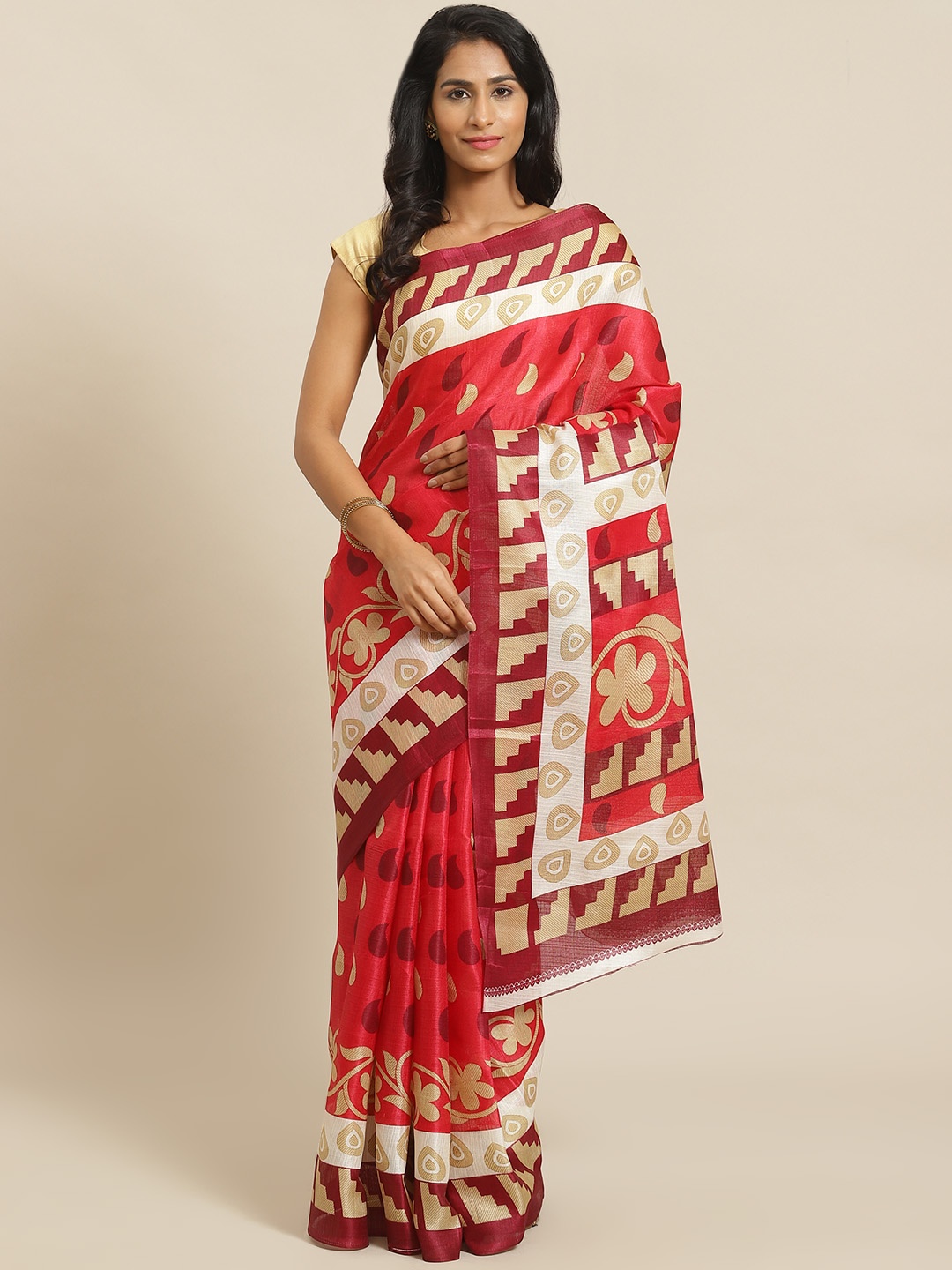 

KALINI Red & Beige Woven Design Saree