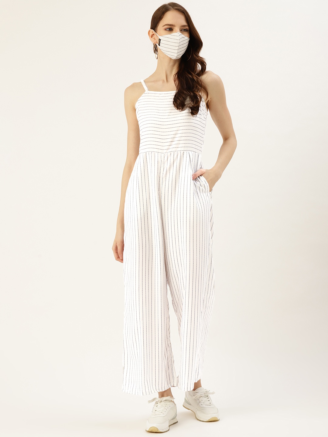 

DIVA WALK EXCLUSIVE Women White & Black Striped Basic Jumpsuit