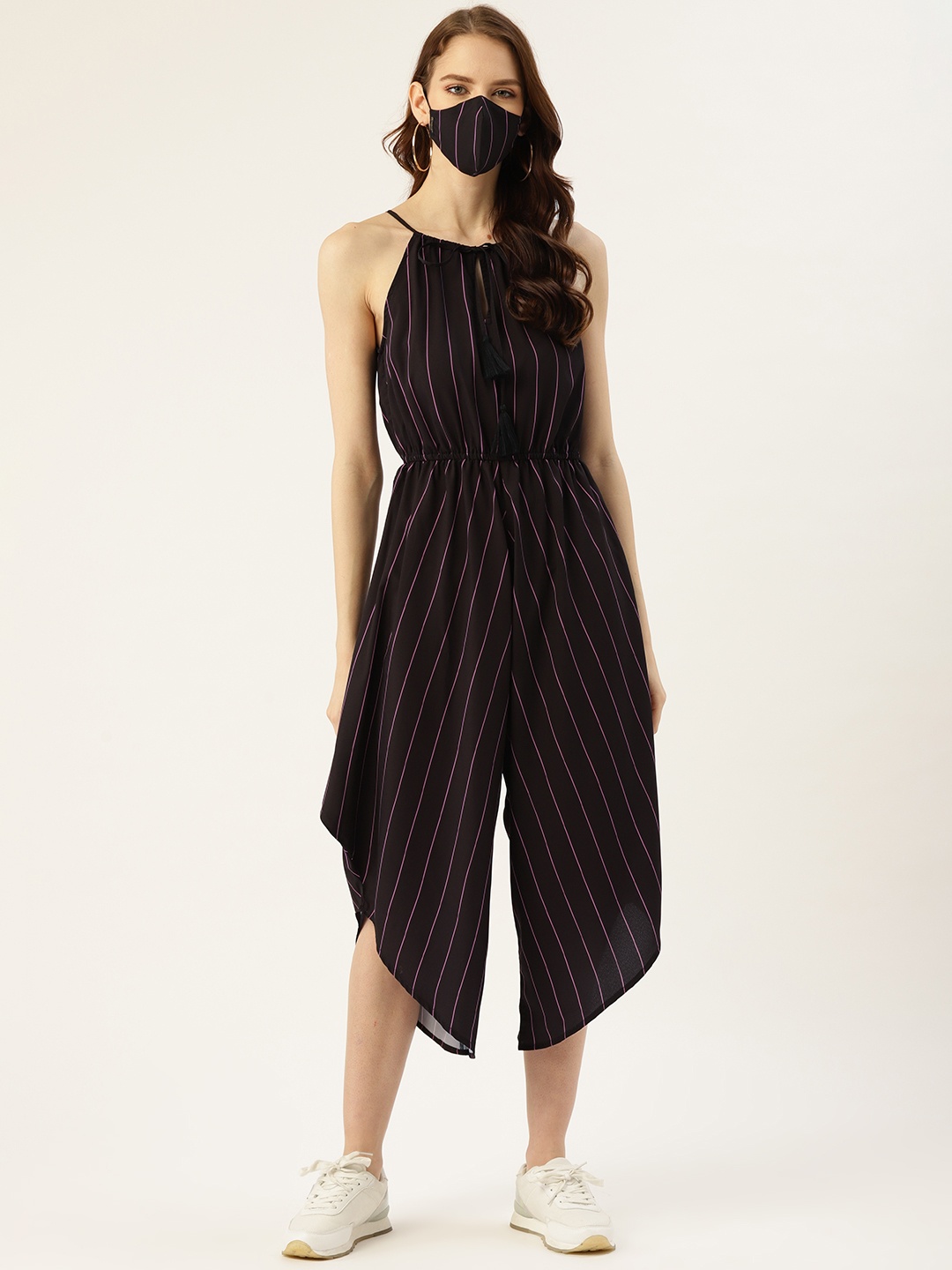 

DIVA WALK EXCLUSIVE Women Black & Purple Striped Basic Jumpsuit