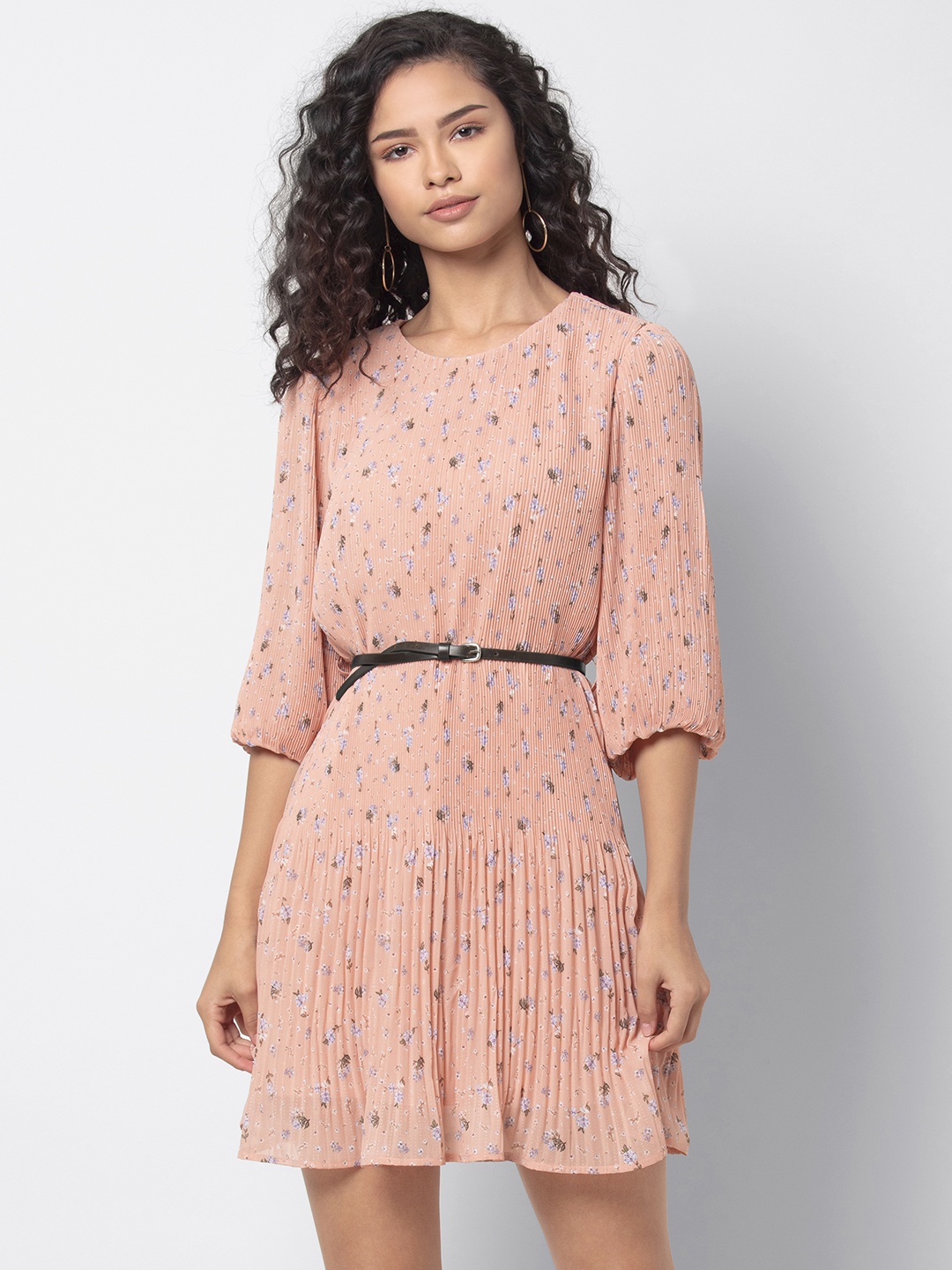 

FabAlley Women Peach-Coloured Printed Fit and Flare Dress
