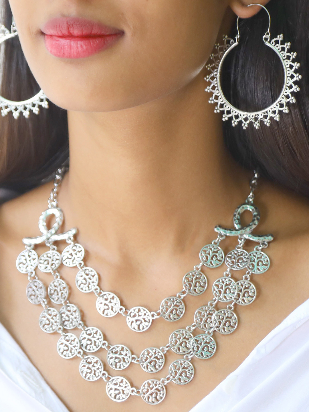 

Ayesha Silver-Toned Oxidised Layered Jewellery Set
