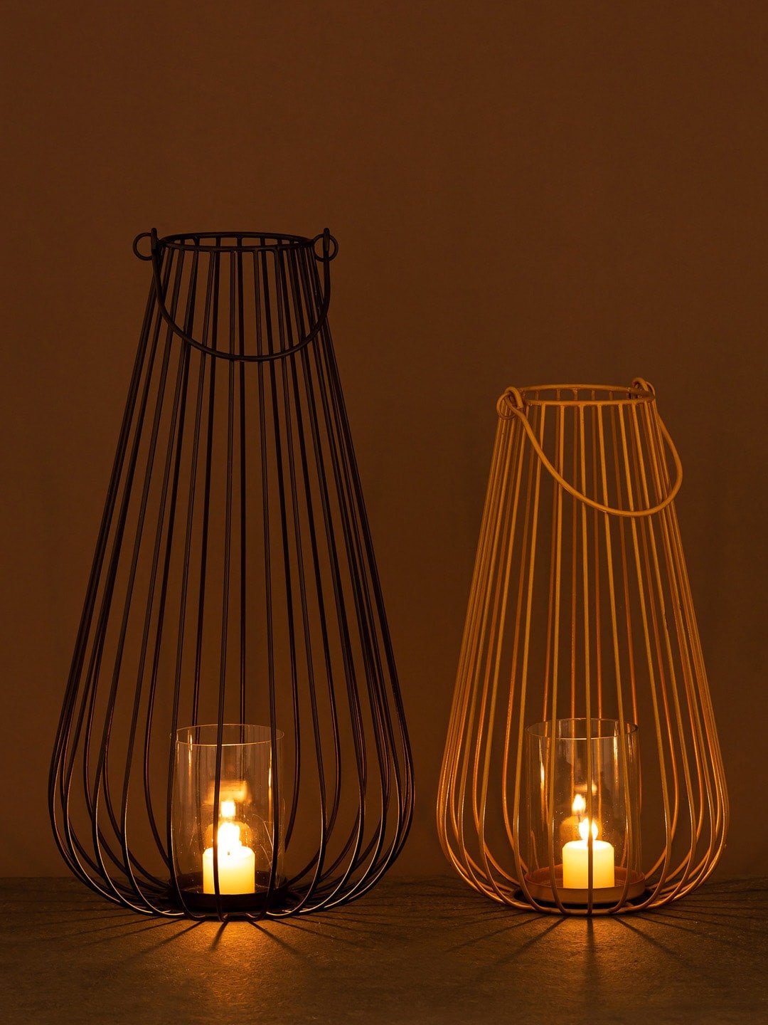 

Aapno Rajasthan Set of 2 Solid Cage Candle Holders, Black