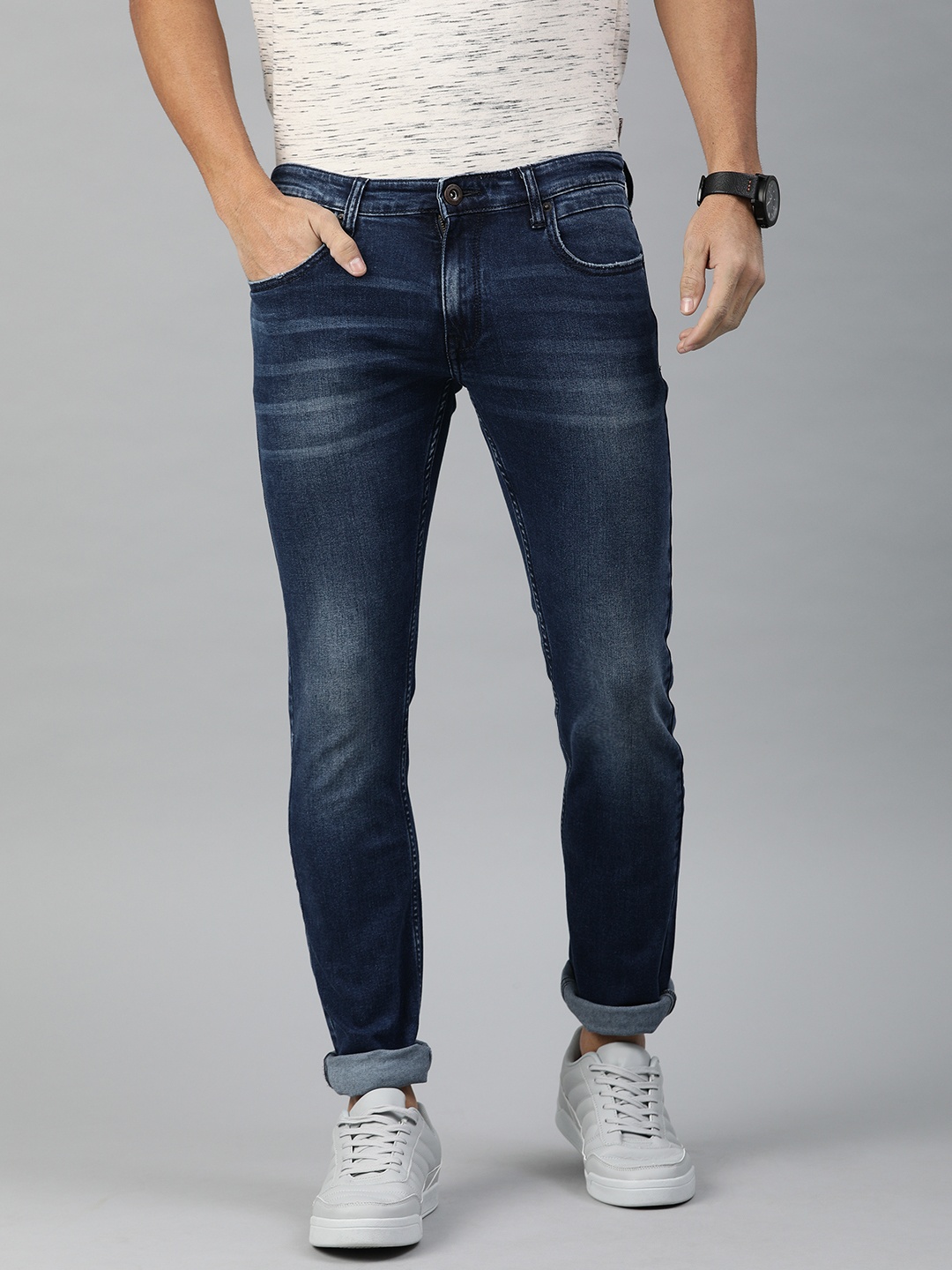 

BEAT LONDON by PEPE JEANS Men Navy Blue Slim Fit Mid-Rise Clean Look Stretchable Jeans