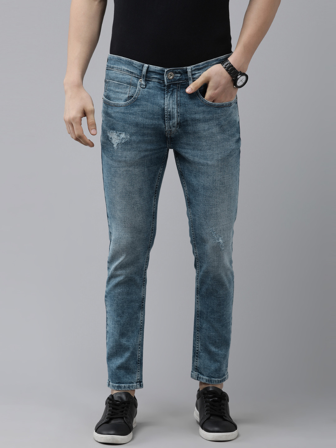 

BEAT LONDON by PEPE JEANS Men Blue Skinny Fit Mid Rise Low Distress Light Fade Jeans