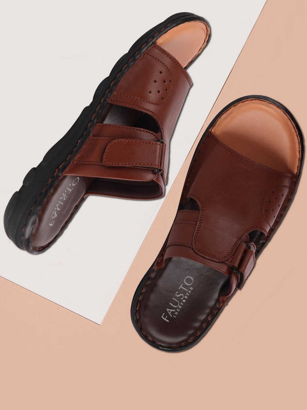 

FAUSTO Men Brown Leather Comfort Sandals