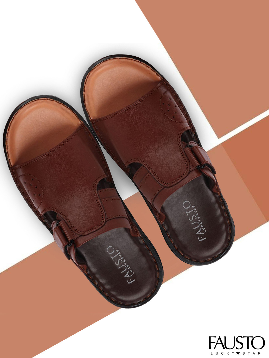 

FAUSTO Men Brown Leather Comfort Sandals