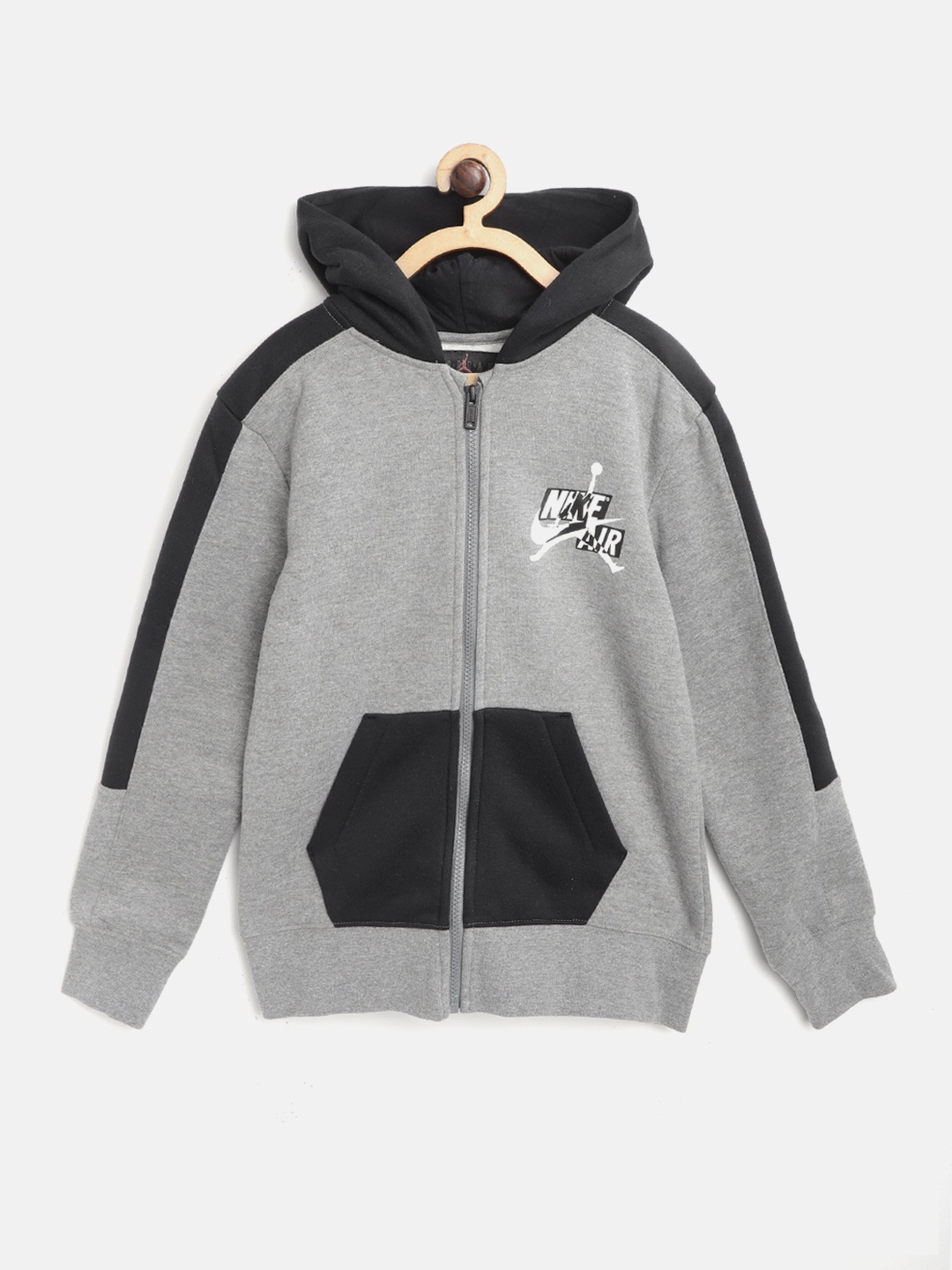 

Jordan Grey Melange & Black Colourblocked Jumpman Classics Print Detail Hooded Sweatshirt