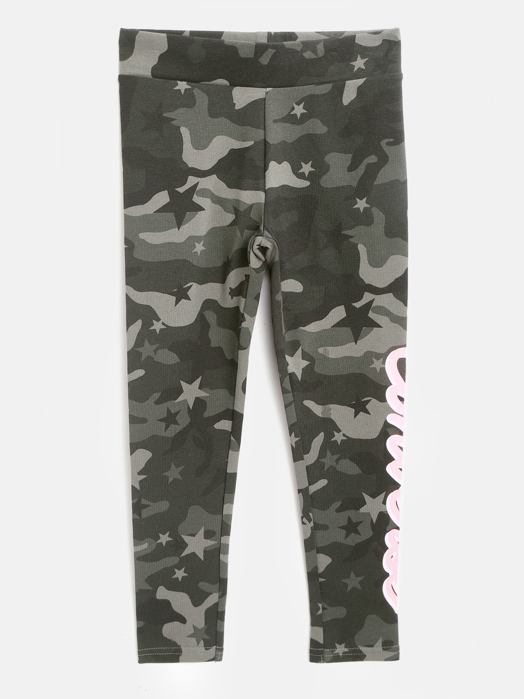 

Converse Leggings Girls Olive Green Camouflage Printed Ankle-Length Leggings