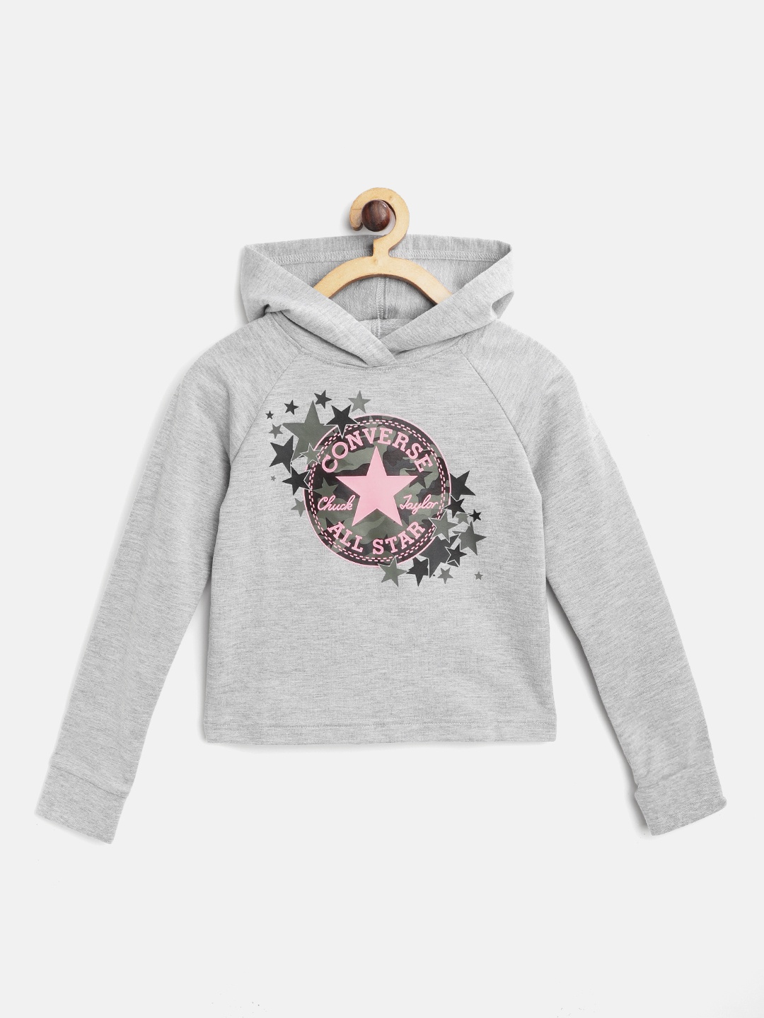 

Converse Girls Grey Melange & Black Brand Logo Print Hooded Sweatshirt