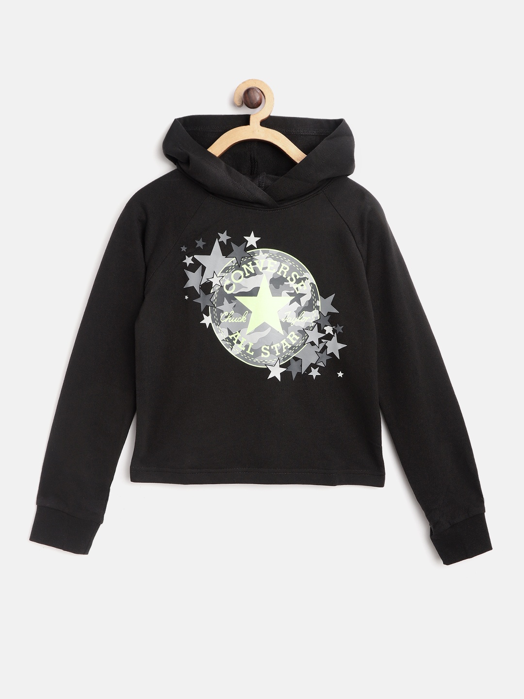 

Converse Girls Black & Grey Brand Logo Print Hooded Sweatshirt