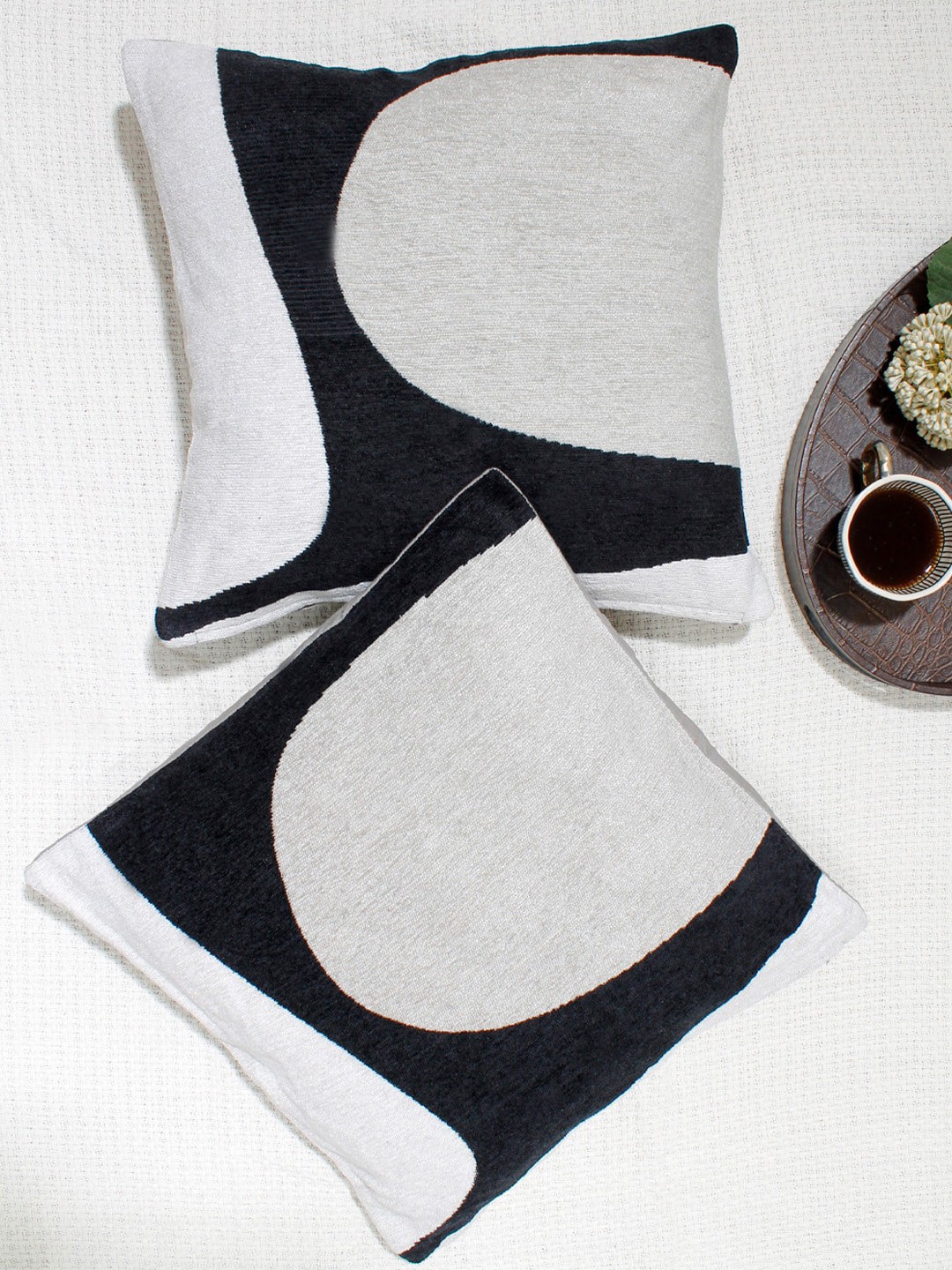 

AVI Living Set of 2 Black & Grey Jacquard Square Cushion Covers