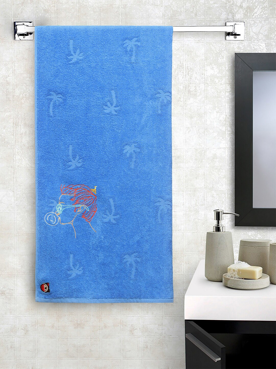 

DECOREALM Blue Self-Design380 GSM 100% Cotton Bath Towel