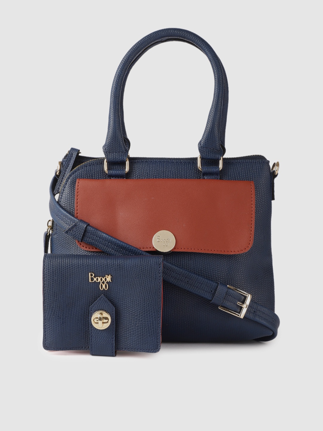 

Baggit Blue & Tan Brown Colourblocked Handheld Bag