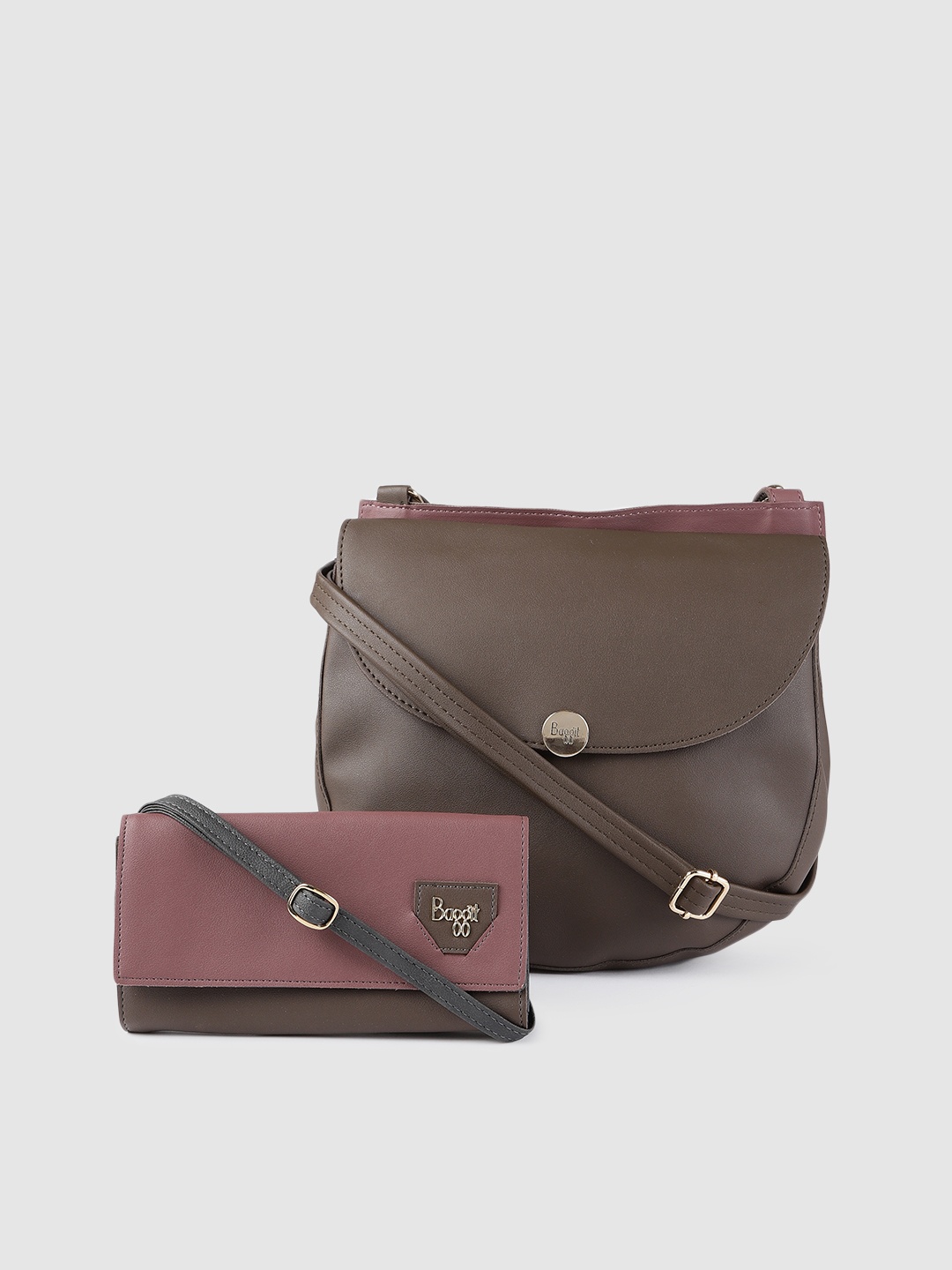 

Baggit Brown Solid Sling Bag With Wallet