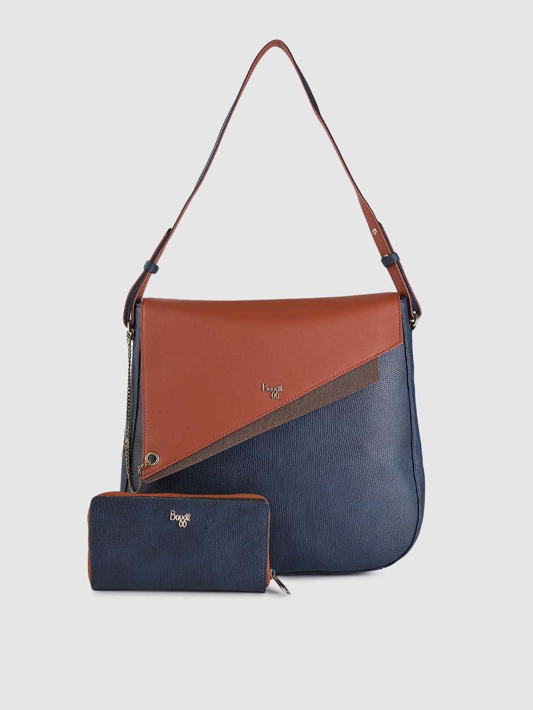 

Baggit Blue & Tan Brown Colorblocked Shoulder Bag with Wallet