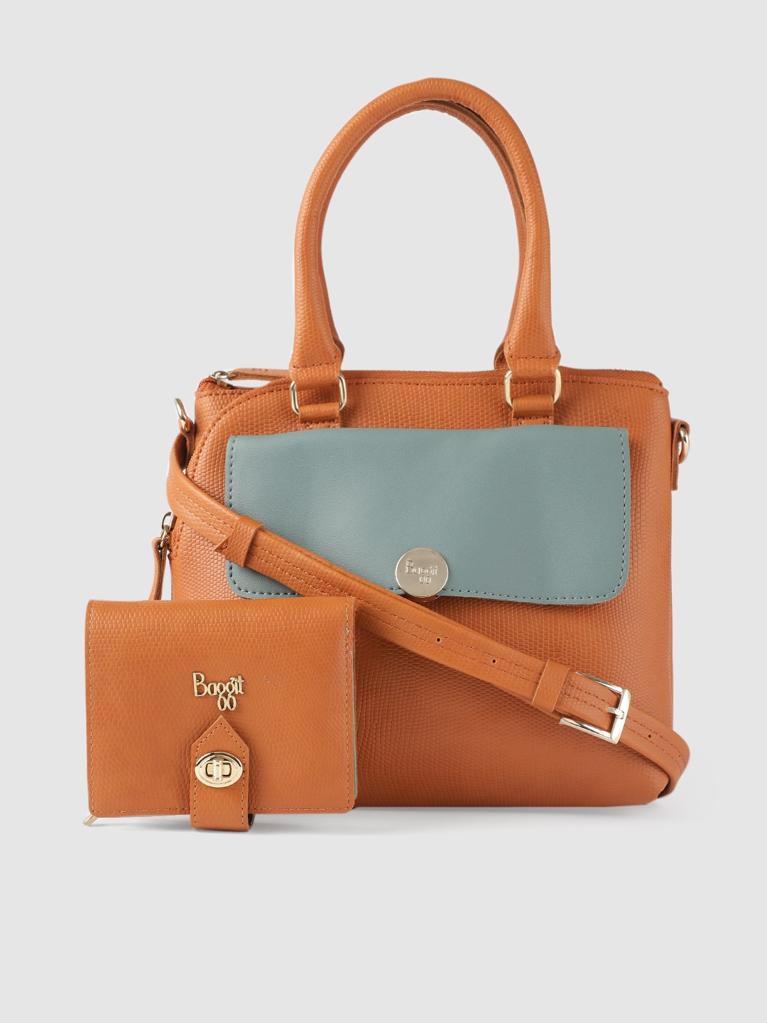 

Baggit Orange & Blue Colourblocked Handheld Bag With Wallet