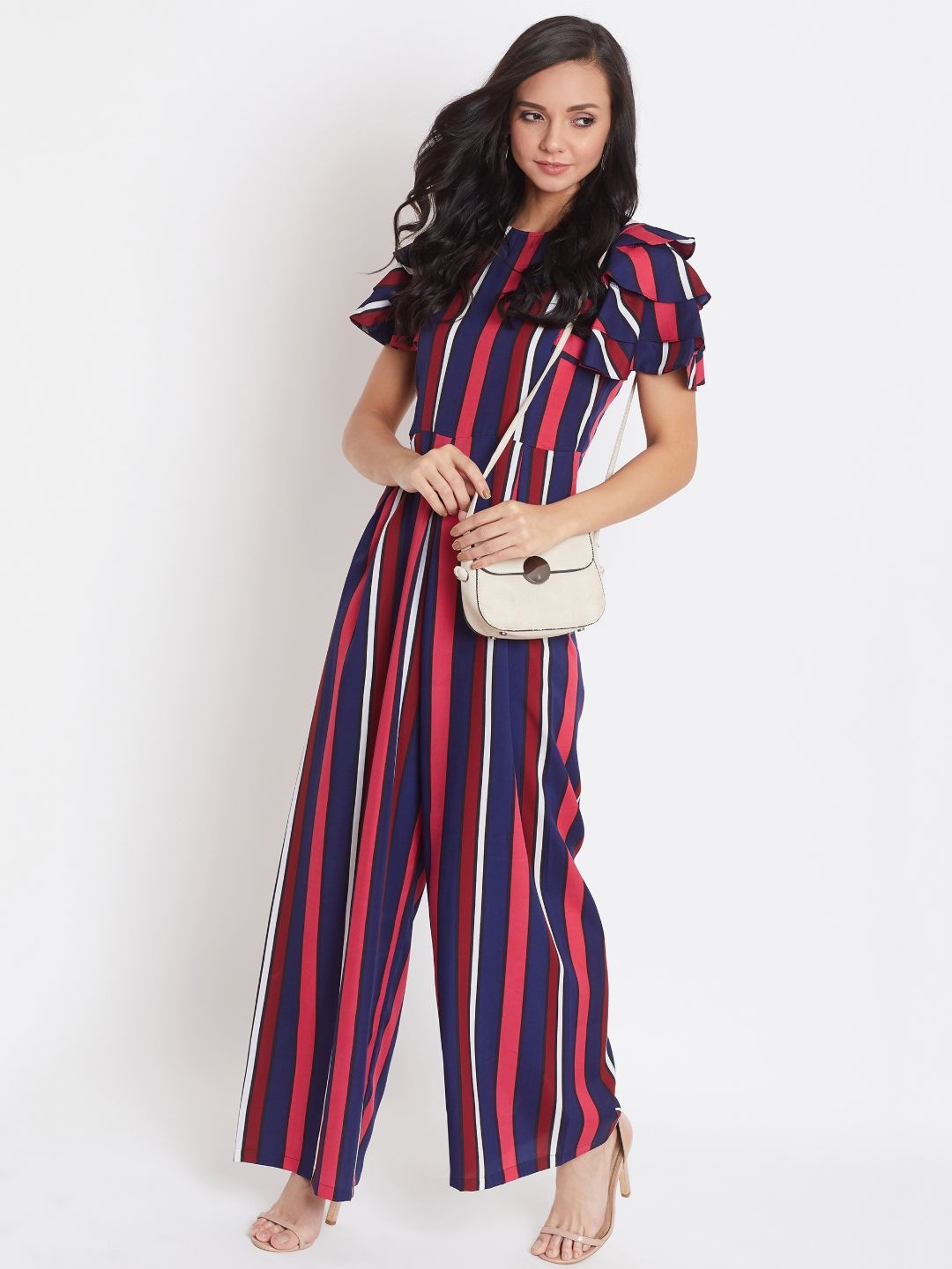 

Uptownie Lite Women Striped Ruffle Sleeves Jumpsuit, Pink
