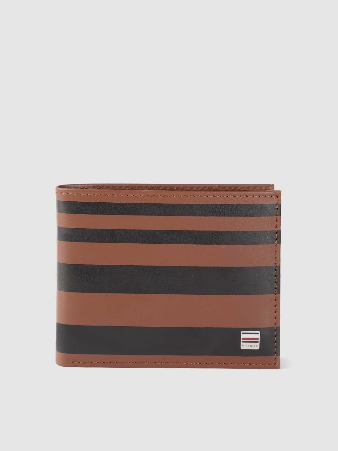 

Tommy Hilfiger Men Brown & Black Striped Leather Two Fold Wallet
