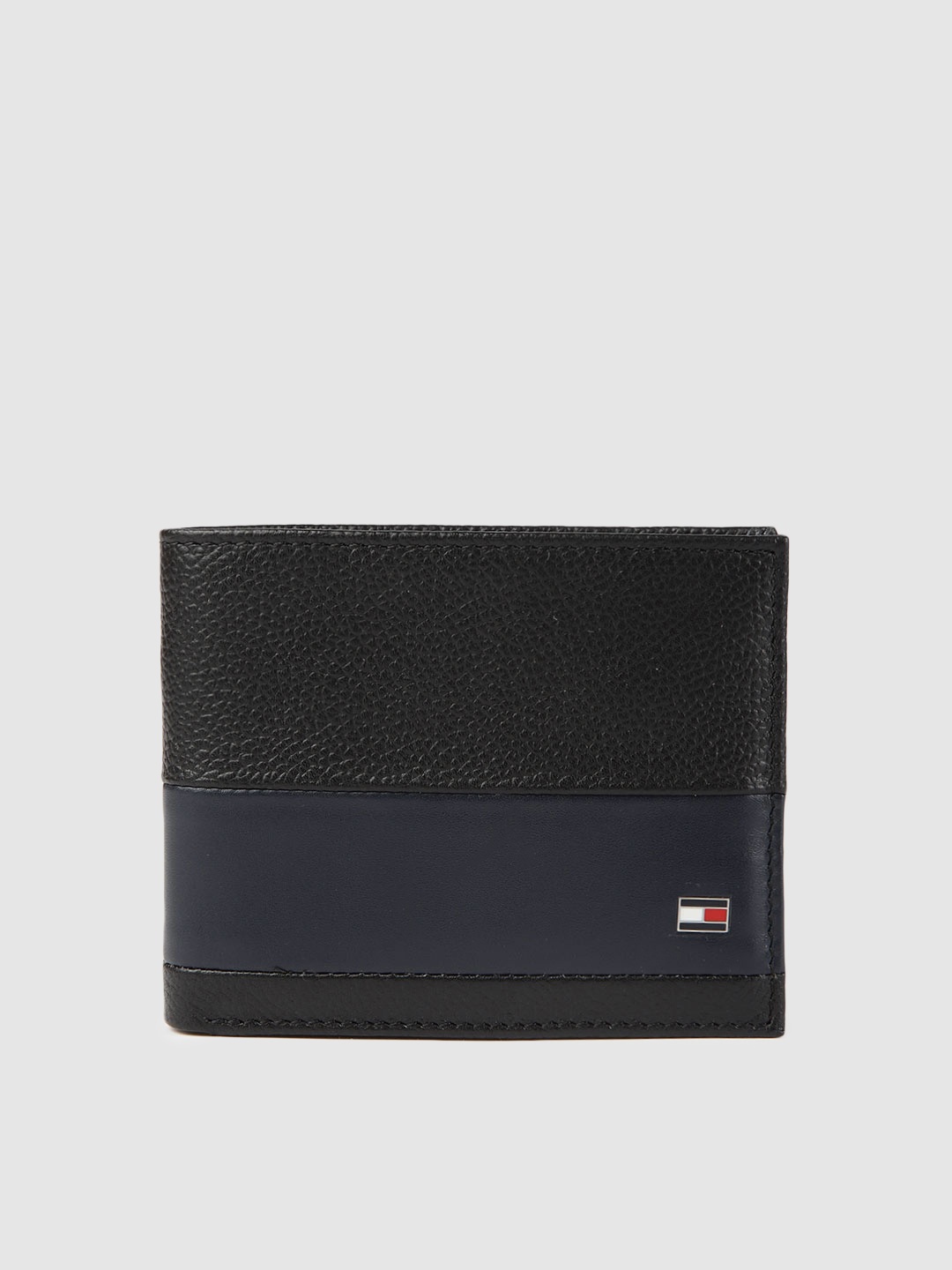 

Tommy Hilfiger Men Black & Navy Blue Colourblocked Leather Two Fold Wallet