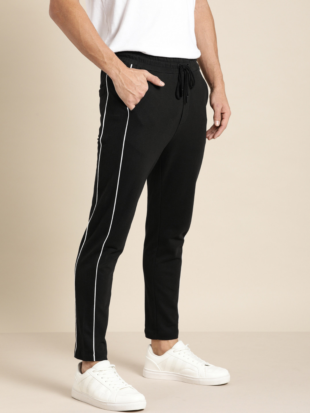 

Invictus Indoor Men Black Solid Track Pants with Side Stripe Detail