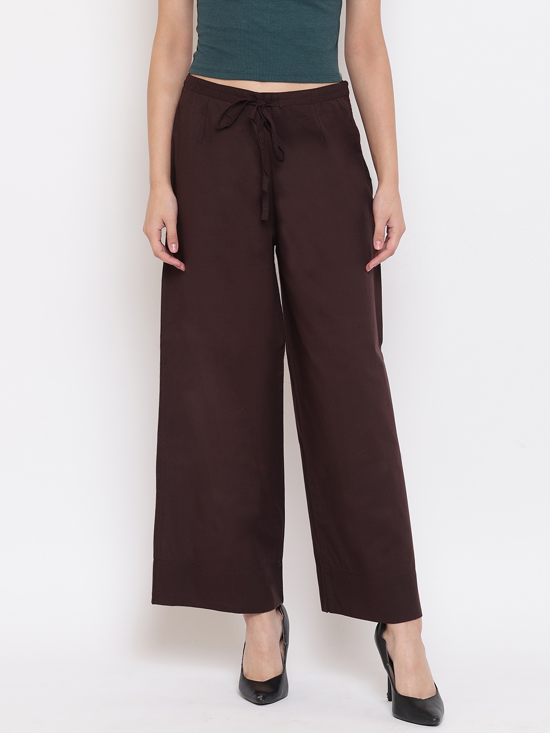 

Janasya Women Brown Solid Straight Palazzos