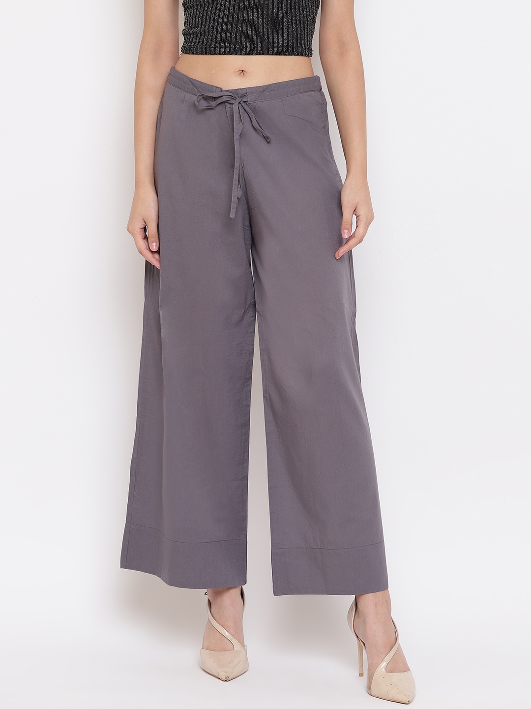 

Janasya Women Grey Solid Wide Leg Palazzos