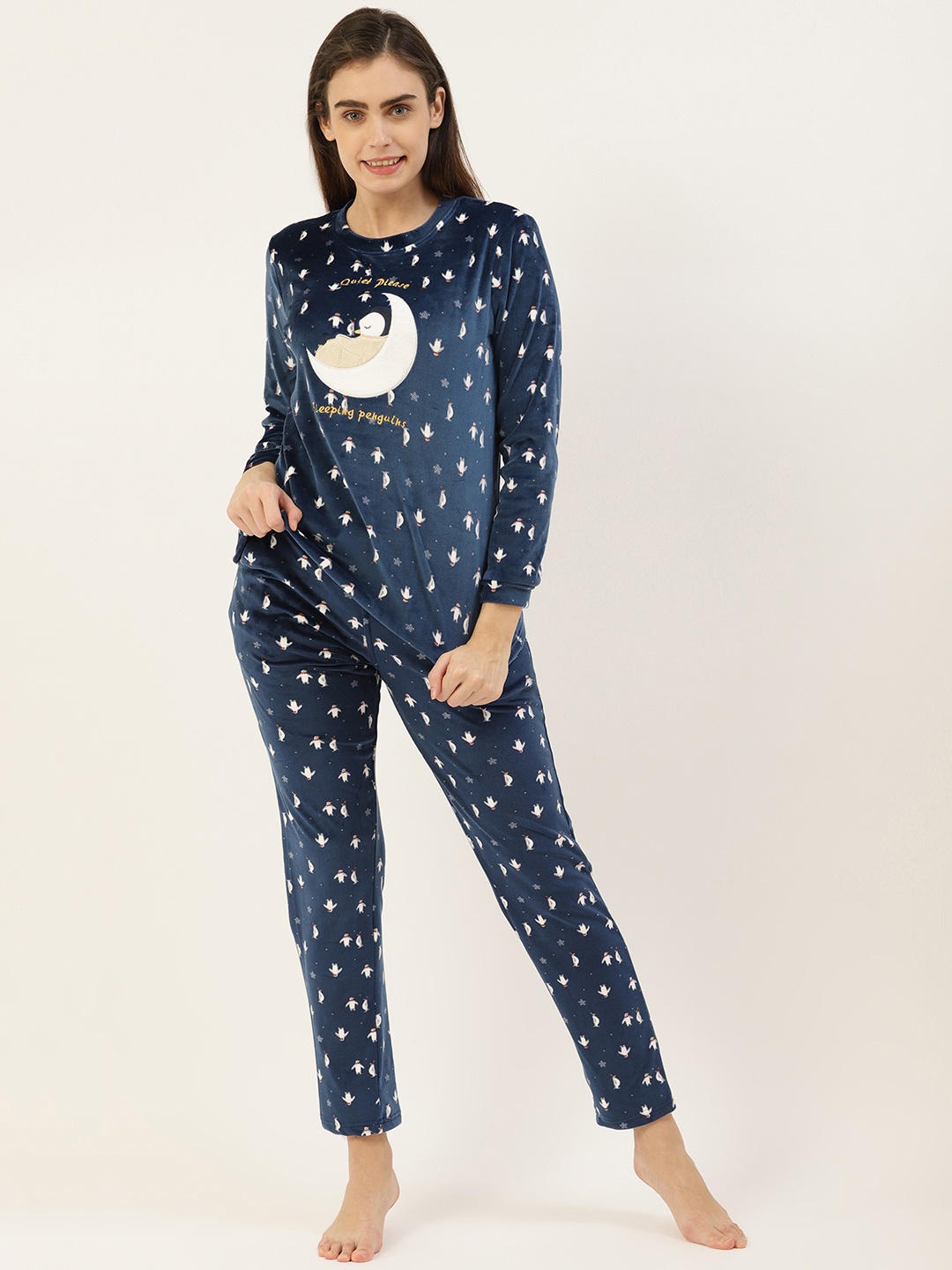 

Sweet Dreams Women Navy Blue & Off-White Printed Night suit