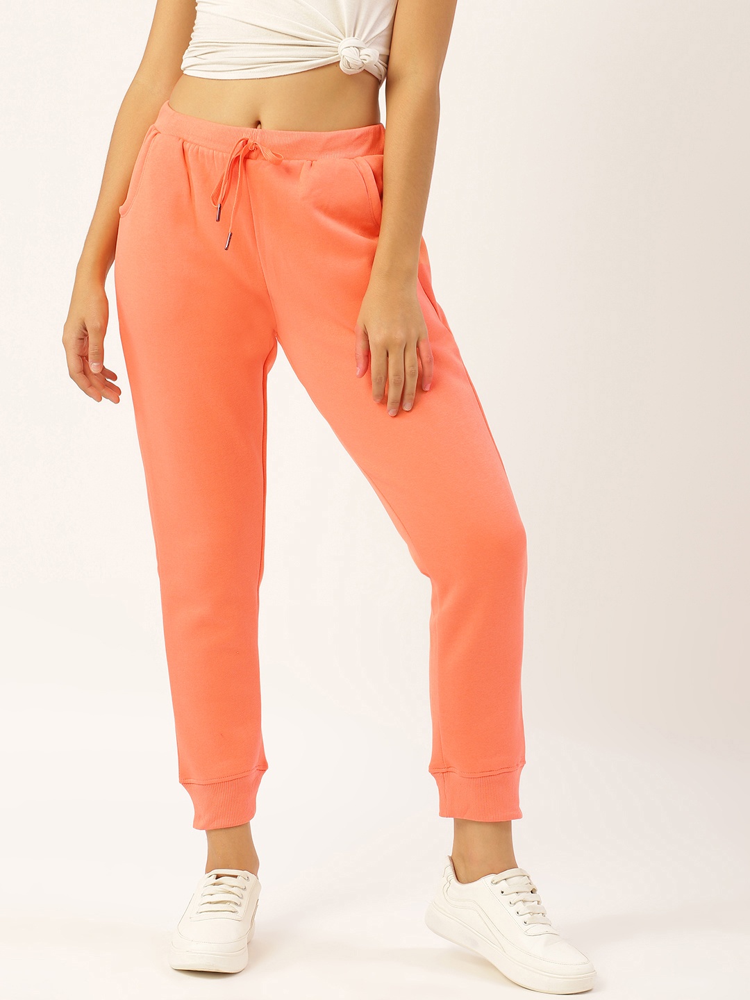 

Sweet Dreams Women Coral Pink Solid Cropped Joggers