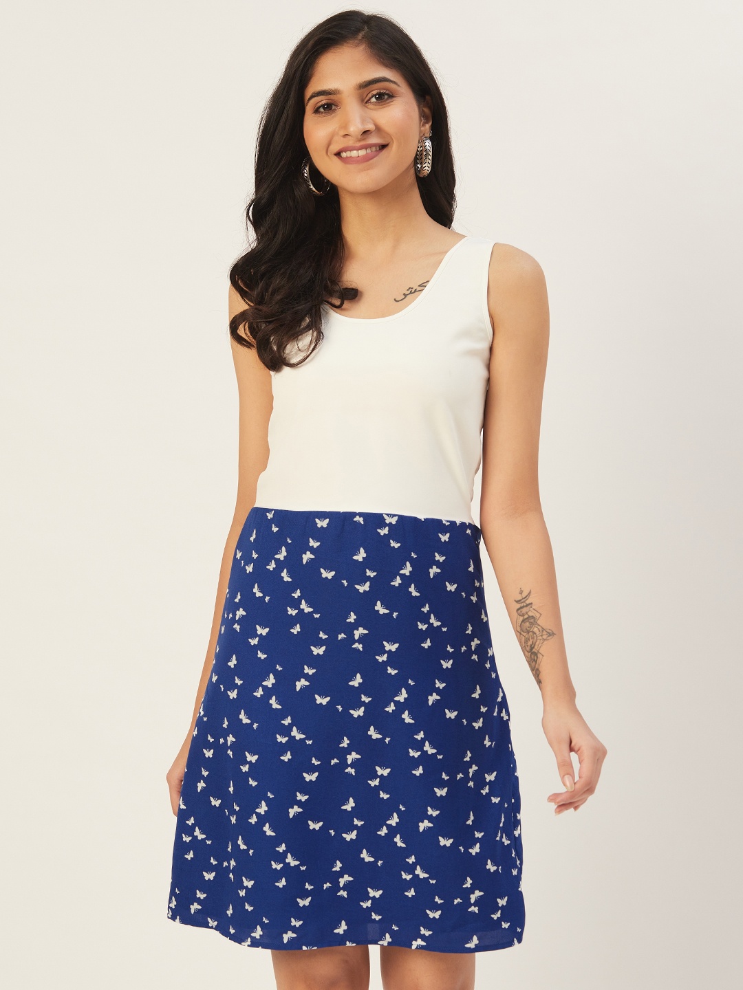 

DODO & MOA Women Blue & White Printed A-Line Dress