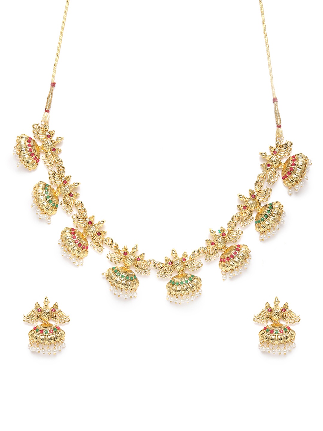 

Zaveri Pearls Gold-Plated Peacock Design Necklace & Earring Set