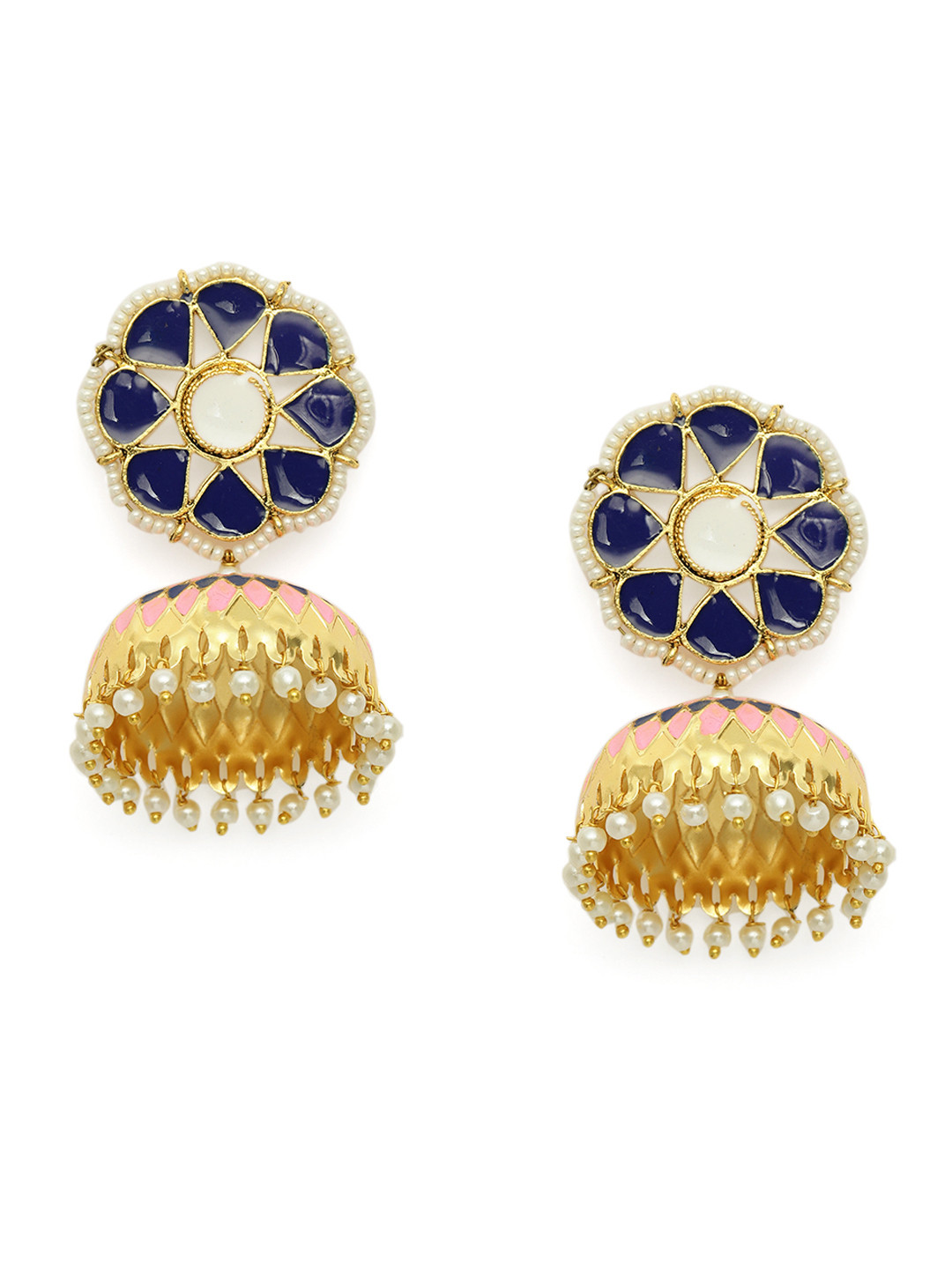 

Zaveri Pearls Gold-Toned & Blue Enamelled Dome Shaped Jhumkas