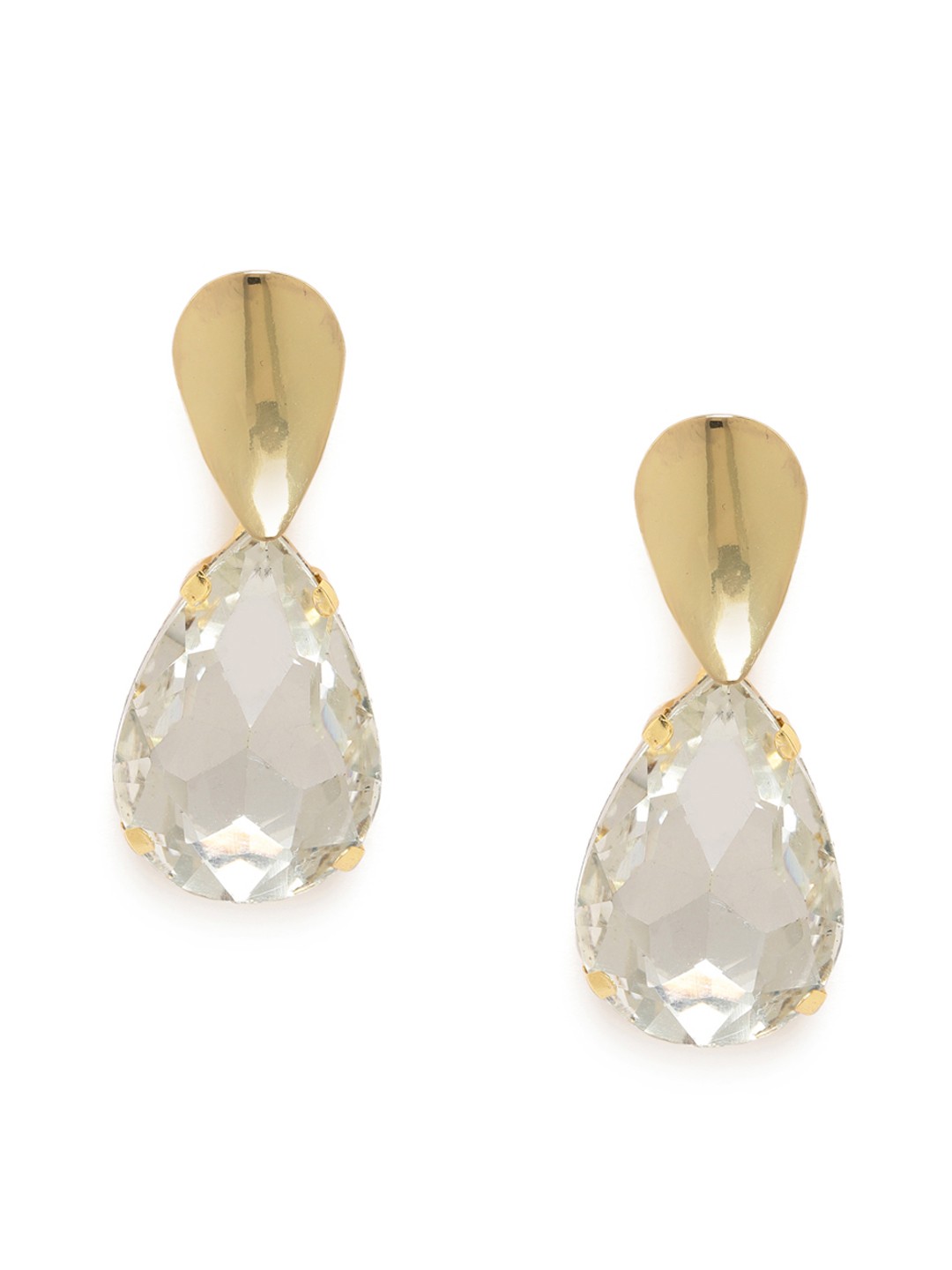 

Zaveri Pearls Gold-Plated Studded Teardrop Shaped Drop Earrings