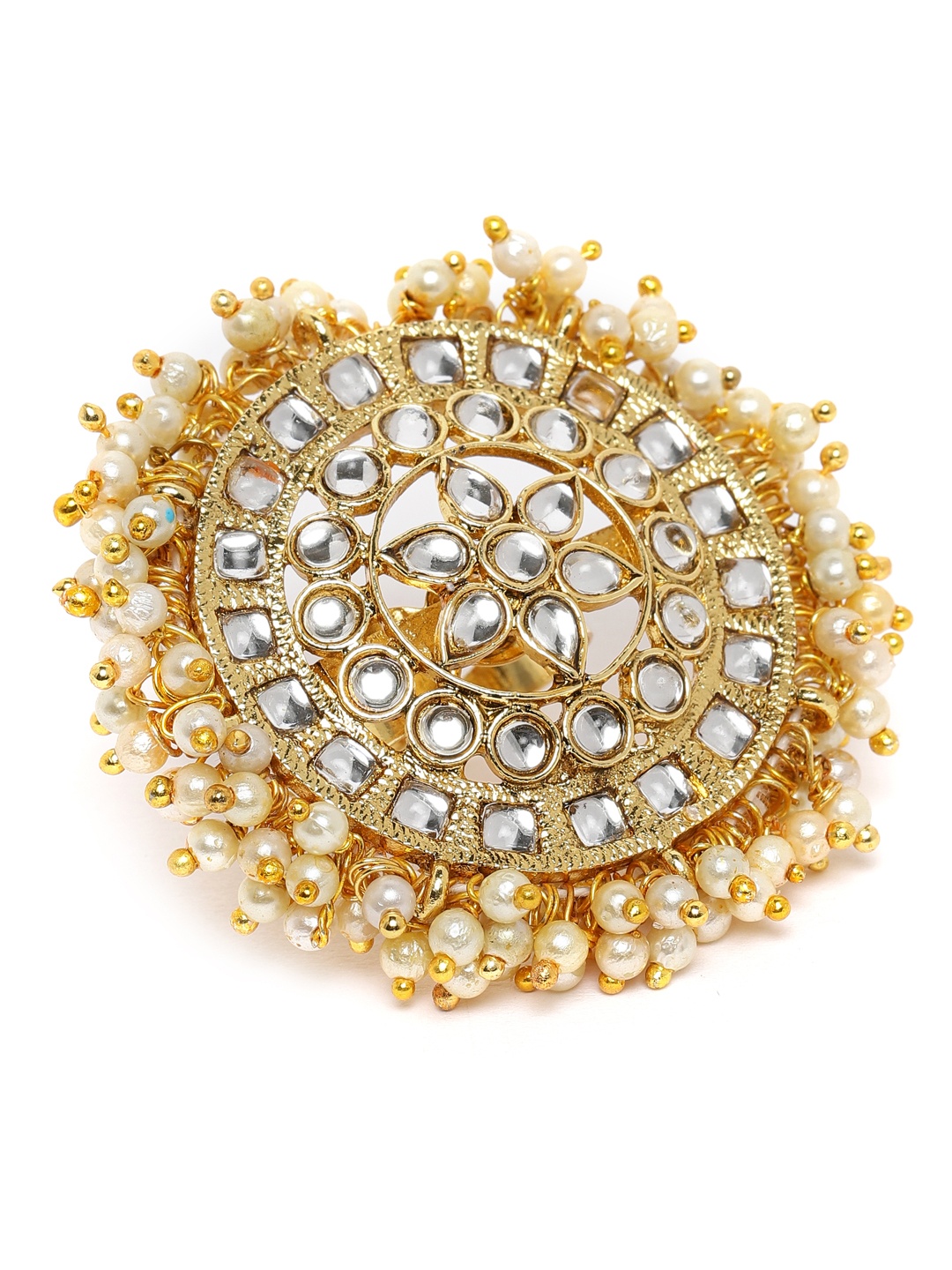 

Zaveri Pearls Gold-Plated Clustered Pearls Kundan Adjustable Finger Ring