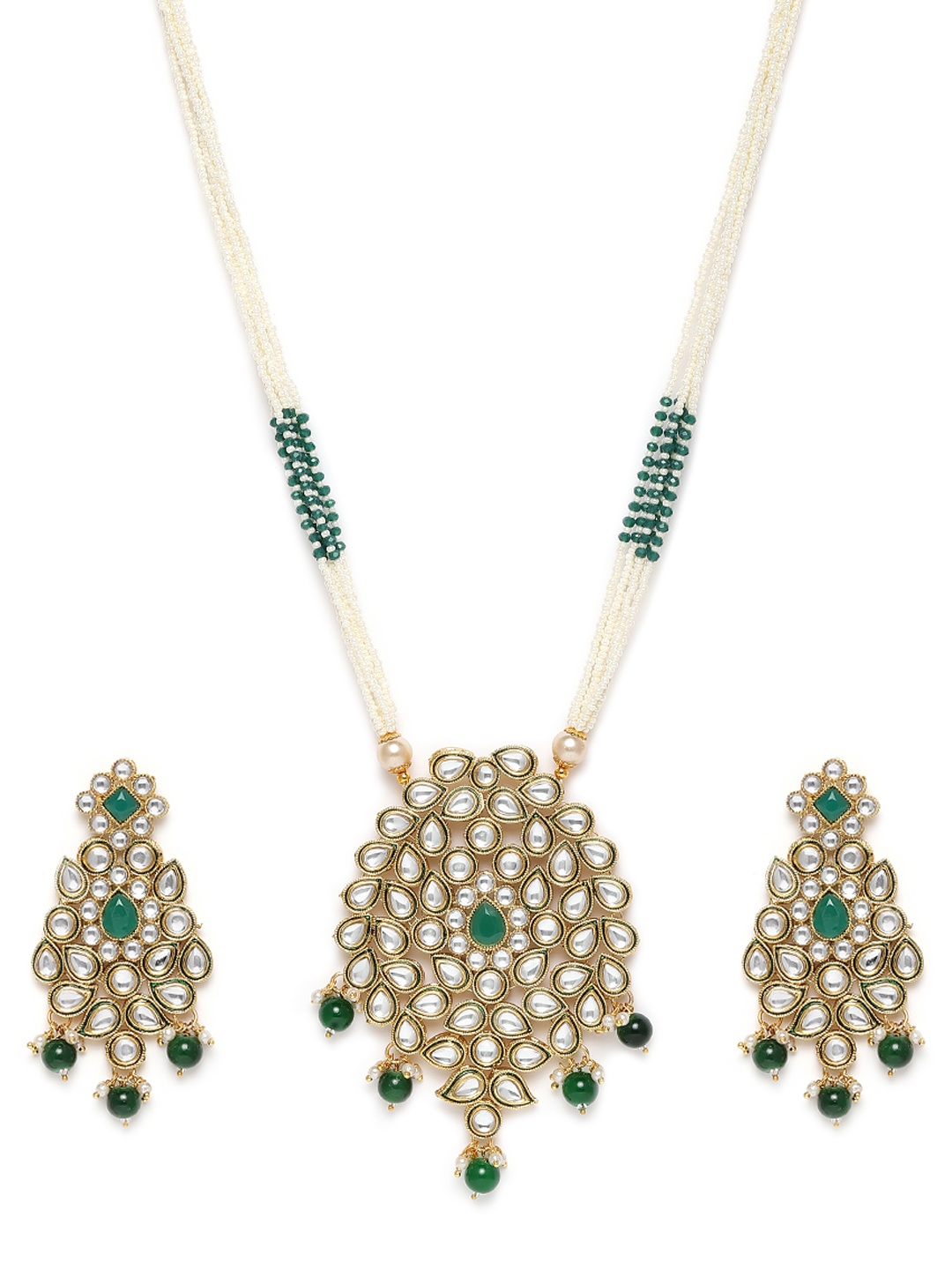 

Zaveri Pearls Gold-Plated & White Kundan Studded Jewellery Set