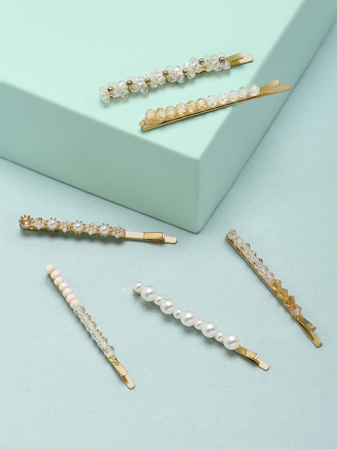 

Zaveri Pearls Set Of 6 Gold-Toned & White Beaded Bobby Pins