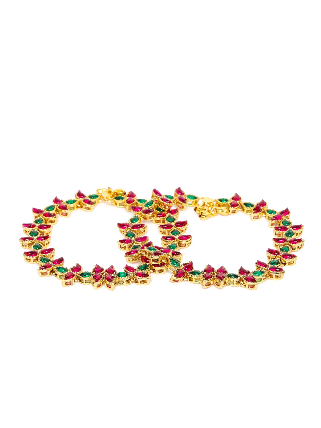 

Zaveri Pearls Set Of 2 Gold-Plated & Stone Studded Anklets