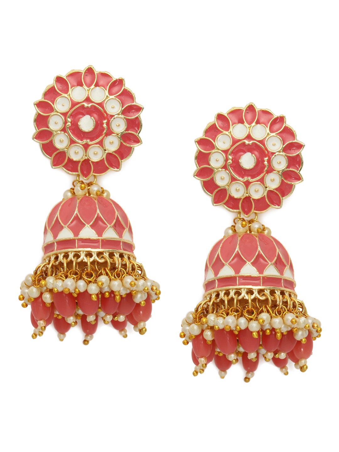 

Zaveri Pearls Gold-Toned & Pink Enamelled Dome Shaped Jhumkas