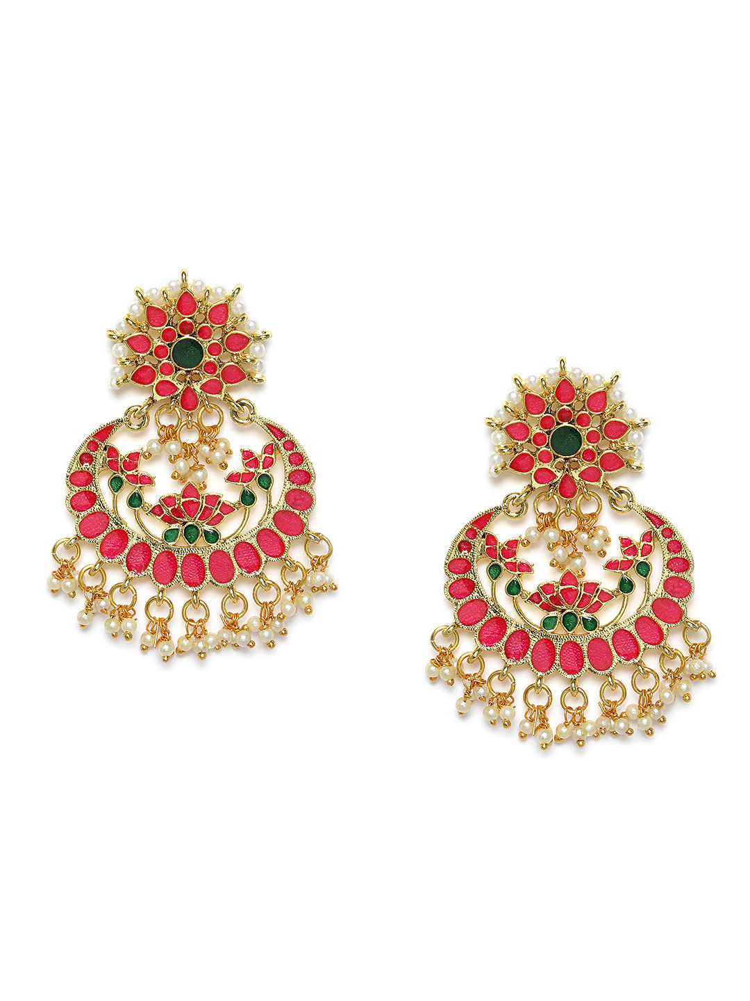 

Zaveri Pearls Gold-Toned & Pink Enamelled Crescent Shaped Chandbalis