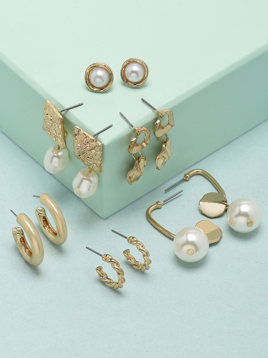 

Zaveri Pearls Set of 6 Contemporary Earrings, Gold