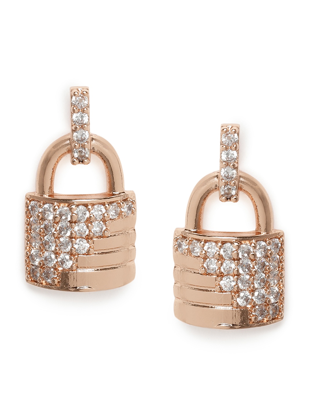 

Zaveri Pearls Rose Gold-Toned Cubic Zirconia Studded Contemporary Studs