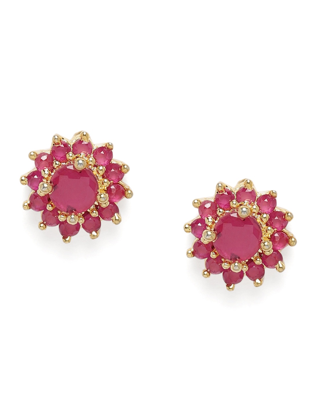 

Zaveri Pearls Gold-Plated & Pink Cubic Zirconia Studded Floral Studs