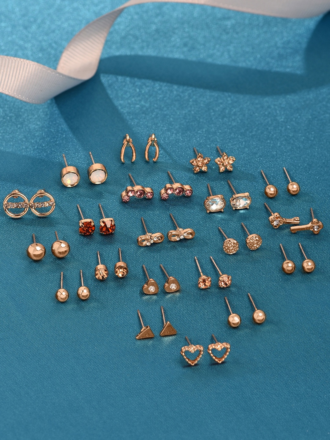 

Zaveri Pearls Set of 20 Contemporary Stud Earrings, Gold