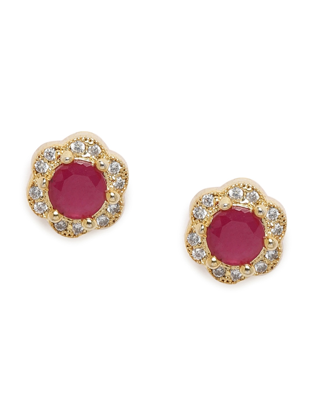 

Zaveri Pearls Pink Gold-Plated Cubic Zirconia Studded Floral Studs