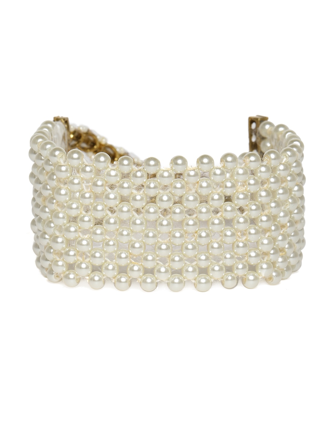 

Zaveri Pearls Gold-Toned & White Austrian Diamonds & Pearls Studded Wraparound Bracelet