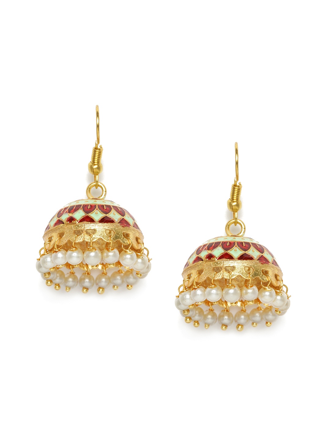 

Zaveri Pearls Gold-Toned & Green Enamelled Dome Shaped Jhumkas